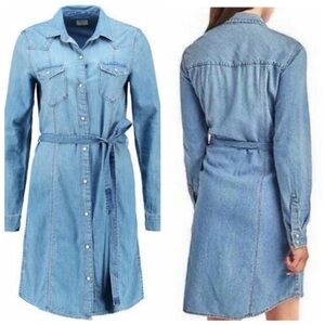 Gap 1969 Denim Western Cowgirl Heritage Pearl Snap Buttons Shirt Dress Medium